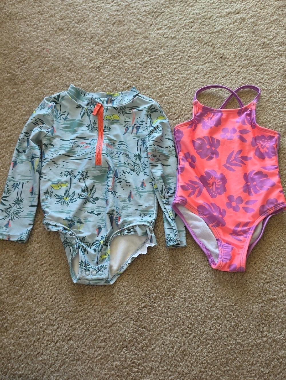 Girls Pink Floral One Piece Swimsuit Rash Guard 2T